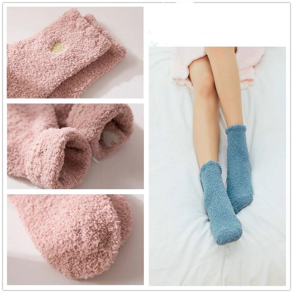 1 pair Women Girls Heart Design Soft Winter Socks Sleeping Socks Foot Warm Floor Fluffy Socks