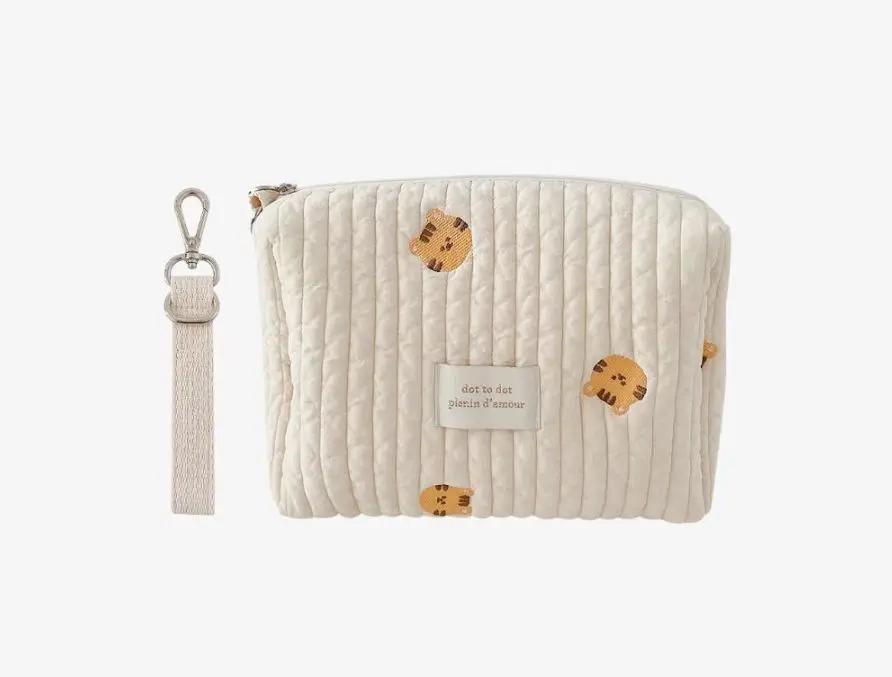 Cotton Embroidery Diaper Bag with Zipper Portable Reusable Nappy Sanitary Pads Organizer Stroller Handbag for Baby Supplies