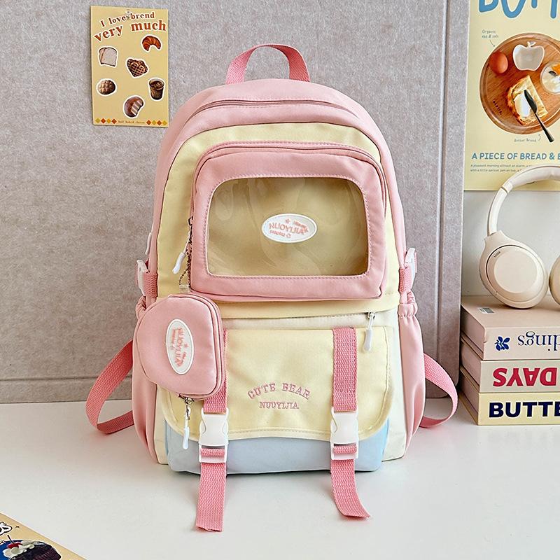 

School bag for children, primary school students, grade fresh and cute backpack, sweet wind contrasting color transparent layer, bar pain bag