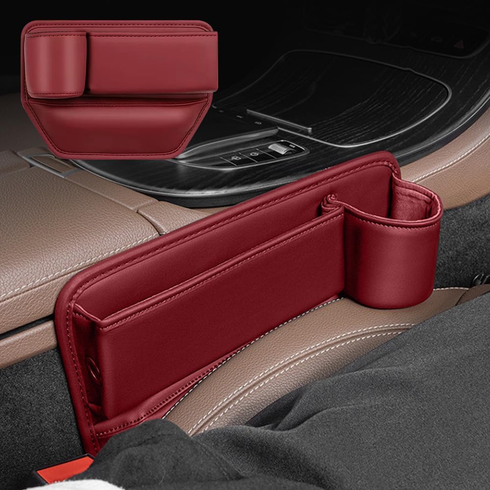 2PCS Car Seat Gap Filler Organizer with Car Cup Holder,Leather Car Side Seat Gap Filler Keeps Car Interior Tidy,Multifunctional Universal Car Front