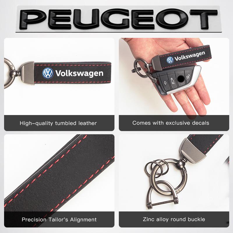 Car Tumbled Leather Keychain Alloy Keyring Pendant For VW GTI Polo Golf Passat B8 Tiguan Jetta T-ROC Touareg ID.3 Arteon CC B6. JJ2