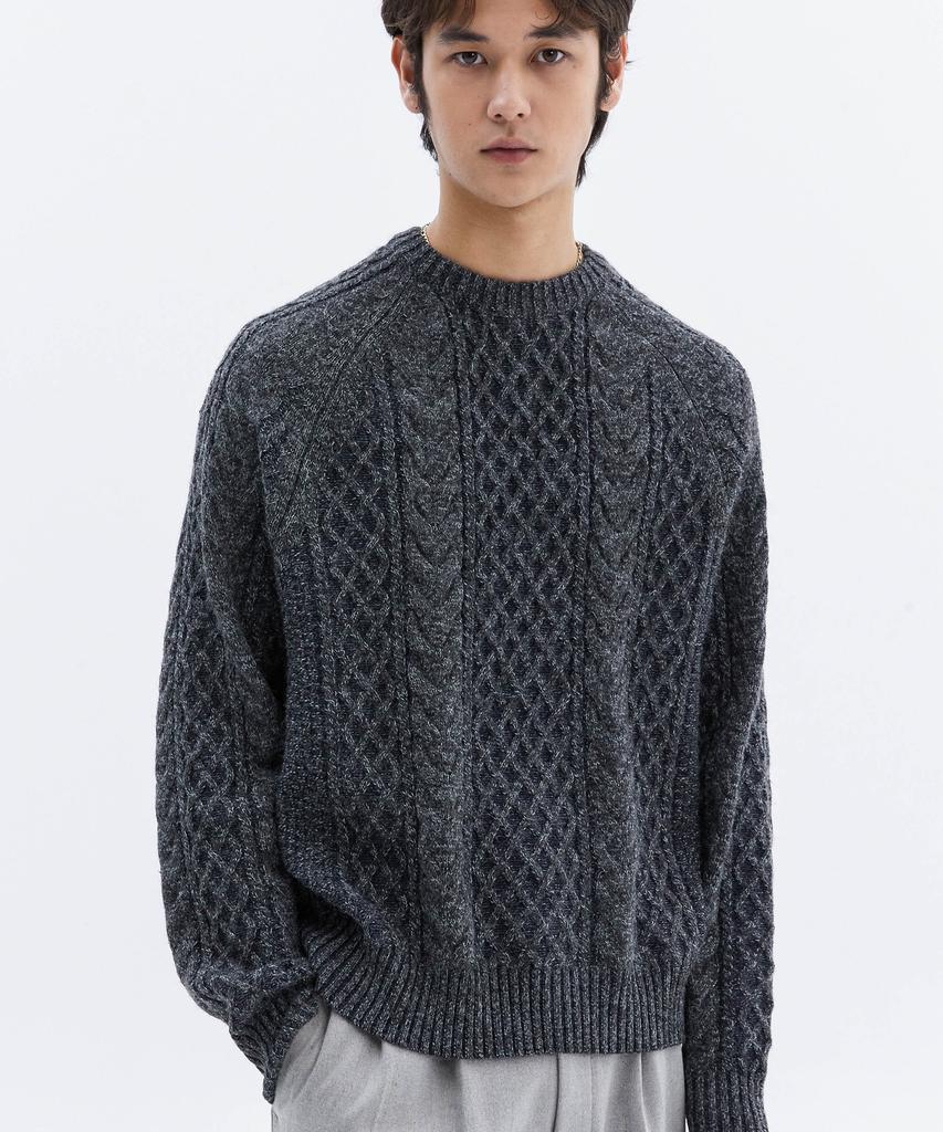 TRIP LE SENS Two-Tone Mix Cable Knit_Charcoal