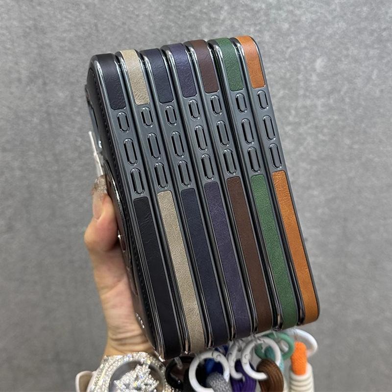 Obchodní kožené pouzdro s magnetickým držákem pro iPhone 16 Pro Max 15 Pro 14 13 12 Luxury Lanyard Shockproof for Magsafe Stand Phone Cover