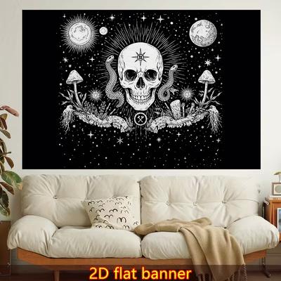 1pc Stylish 2D Flat Printed Wall Tapestry Featuring Skull, Snakes, and Celestial Bodies. Vibrant Aesthetic Design, Ideal for Bedroom Decor, Living Roo