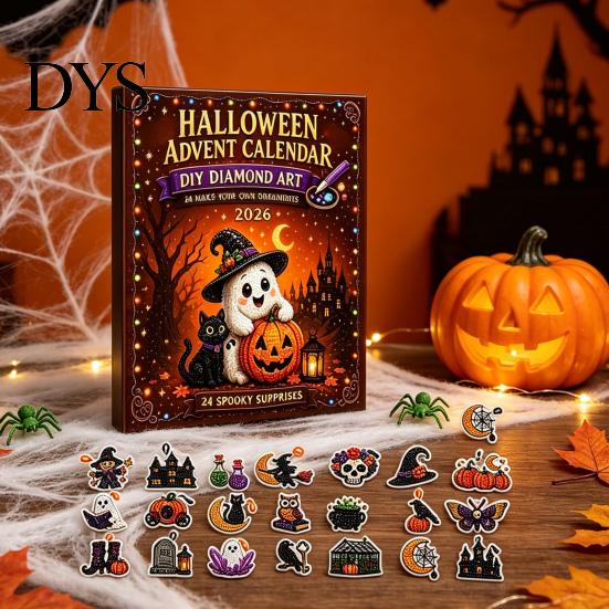 Halloween Gifts for Children Advent Calendar, Faux Diamond Art Kit, 24 Day Countdown, Countdown Surprise DIY Hanging Ornaments Craft Kit Adults,