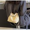 2024 New Contrast Color Chic Ruched Handbag Beaded Chain Bag Street Style Trendy Bucket Bag