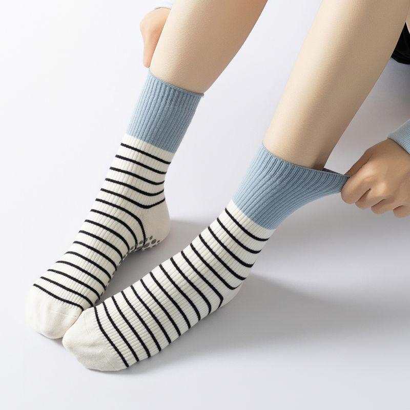 

Yoga Socks Non-Slip Professional Women Pilates Special Socks Stripe Contrast Color Summer New Indoor Room Socks Sports Socks Sky Blue