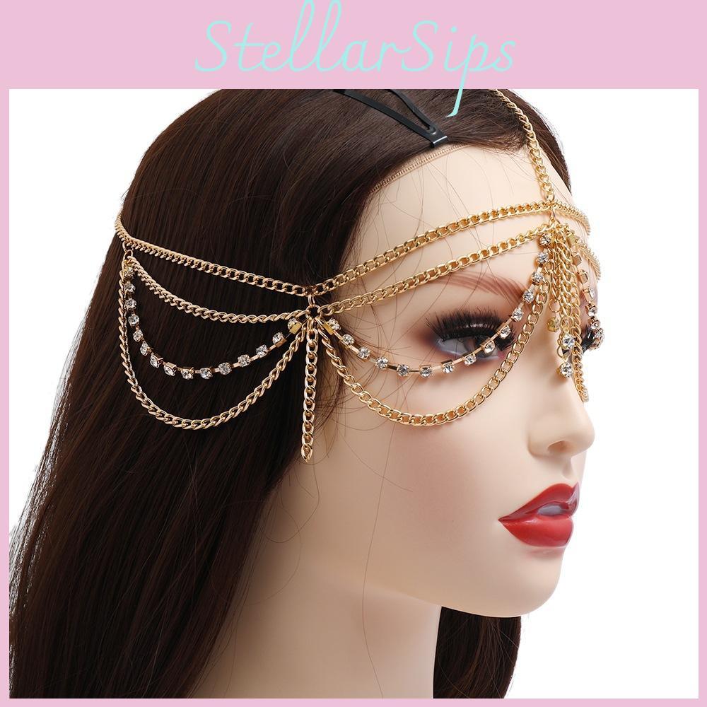 Elegant Rhinestone Multi Layer Chain Tassel Design Women Jewelry Headwear For Bridal And Summer Party Decor