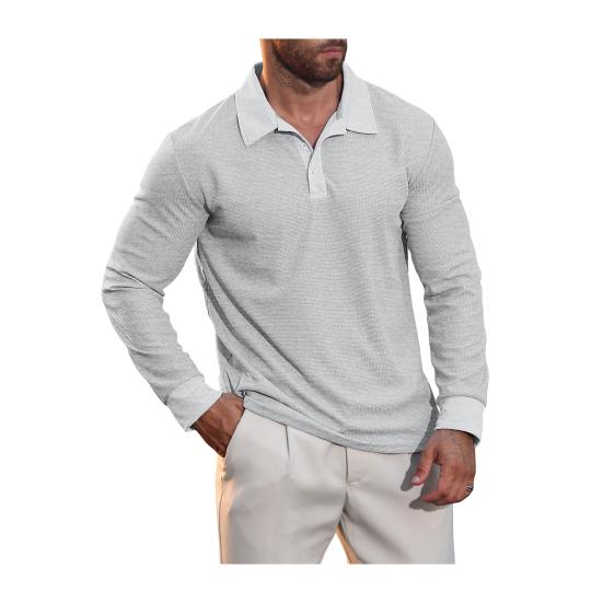 

Yousheng Men Waffle Golf Shirt Long Sleeve Turndown Collar Shirt Quarter Button Neck Casual Shirt for Vacation Office Party Date S світло-сірого кольору