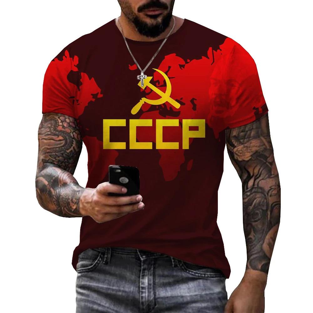 Russian Flag 3D Printed Men's Russian Bear T-shirt Short Sleeved Men's Top T-shirt