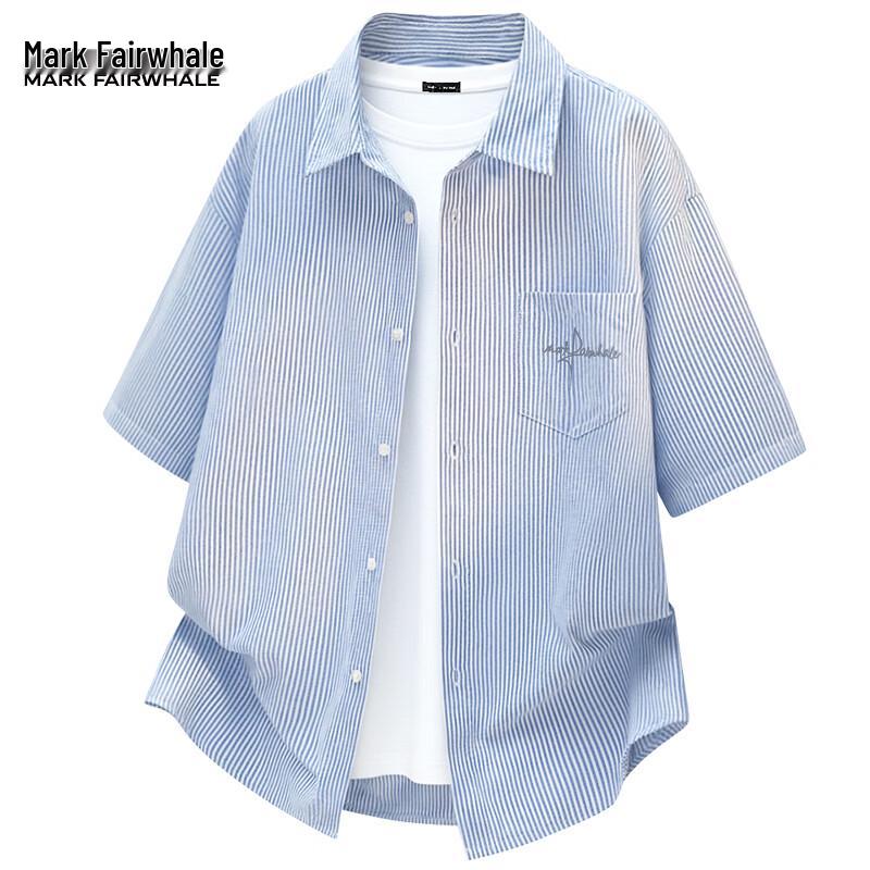 Mark Fairwhale Men s Breathable Oxford Stripe Short-Sleeve Shirt 2XL