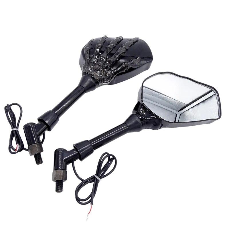 1 Pair Universal Motorcycle 10W LED Light Handlebar Skull Hand Pattern Ghost Claw Custom Motorcycle Rearview Side Glass Mirror