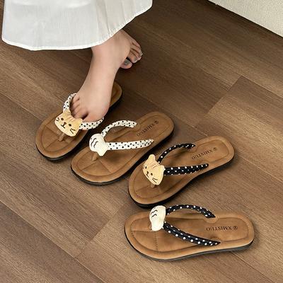 Été nouveau polyvalent semelle souple cool plage fond plat décontracté KT chat ours mignon tongs pantoufles d'extérieur femme