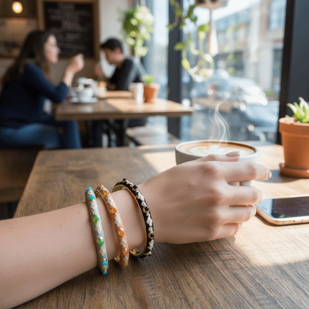 Enamel Chinese Cloisonne Bracelet Ethnic Style Classic Flower Texture Bracelet Open Cuff Vintage Women's Hand Bracelet