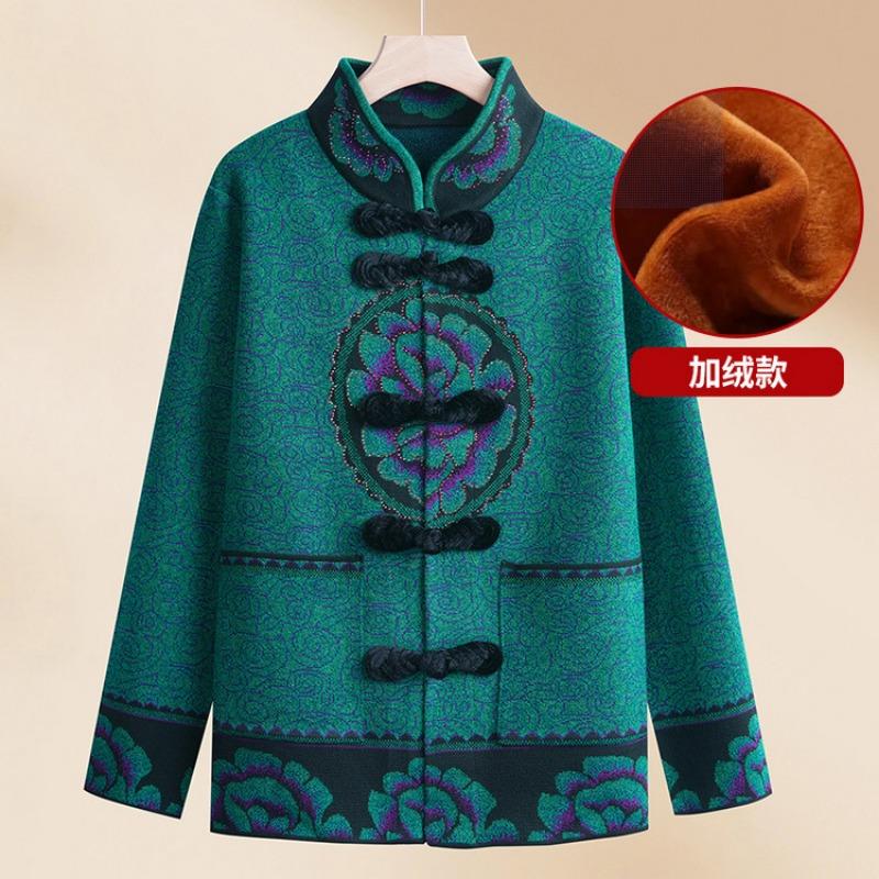 Middle-aged mother spring and autumn velvet natal year top the elderly grandmother spring women's knitted sweater Chinese New Year jacket