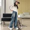 Teens School Children Trousers Spring Star Design Casual Loose Jeans for Girl Elastic Waist Fashion Kids Straight Pants