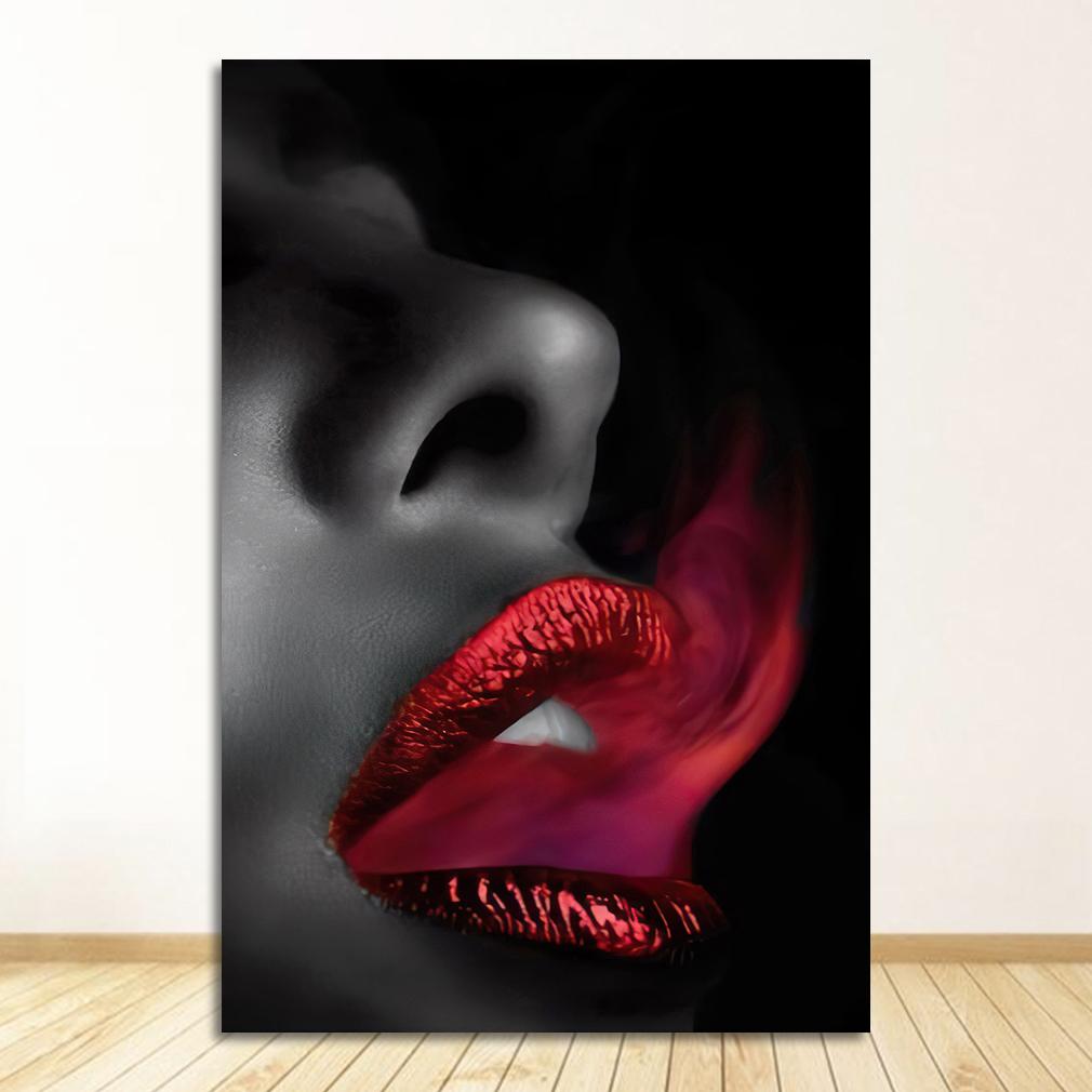 Malerei Frauenporträt Skandinavien Poster und Drucke Wandkunst Bilder Für Wohnzimmer Sofa Schwarz Weiß Lippe Cuadros Leinwand