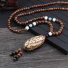 Ethnic Handmade Wood Rosary Beads Necklace Eco Friendly Wood Beaded Necklace Adjustable Length Boho Sweater Neck Jewelry
