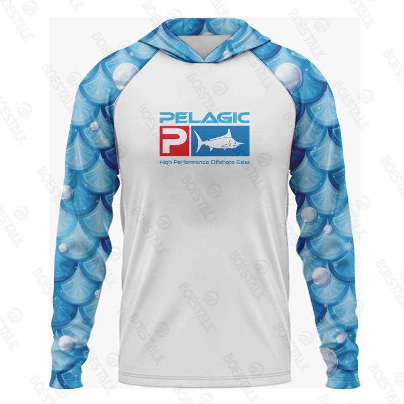 Mens Long Sleeve Hooded Fishing Shirt UPF 50 UV Protection Quick Dry Breathable Outdoor Performance Top Cycling Angling