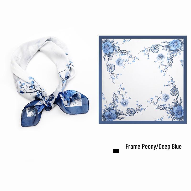 60CM New Pastoral Print Silk Chiffon Square Scarf - Versatile for Neck or Head. 60