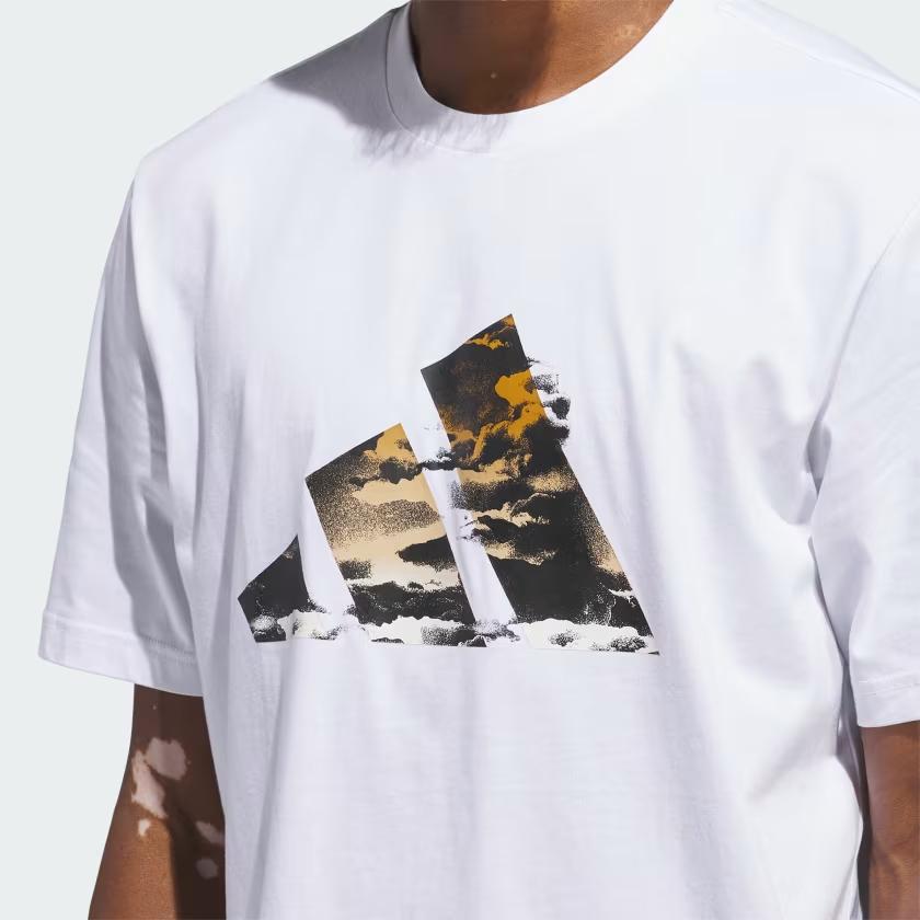 Adidas Blue Summer Logo Graphic Tee White Men Streetwear IN6358