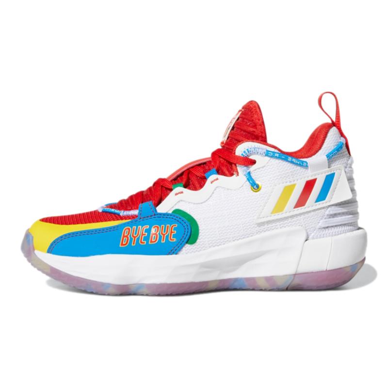 

Adidas D Lillard 7 Extply J Cushioning, Wear Resistant Mid Top Vintage Basketball Shoes White Red Sneakers S42806 36