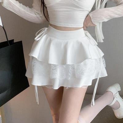 Rüschen Mini Rock Frauen Sommer Mode Dünne Hohe Taille Bandage Spitze Shorts Röcke Mädchen Nette Süße Lolita Stil Clohing y2k