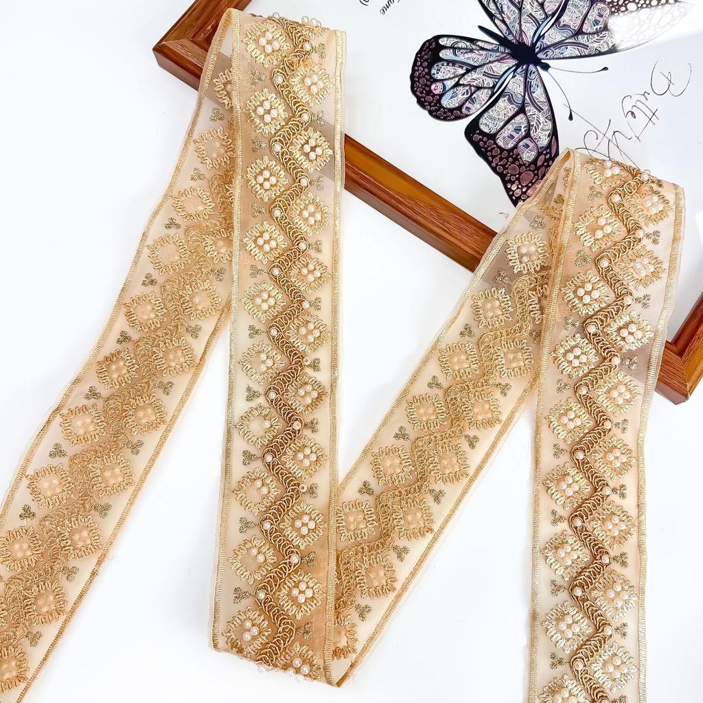 6Cm Heavy Industry Bead Embroidery Sequins Lace Barcode Hanfu Dress Skirt Clothing Lace Accessories