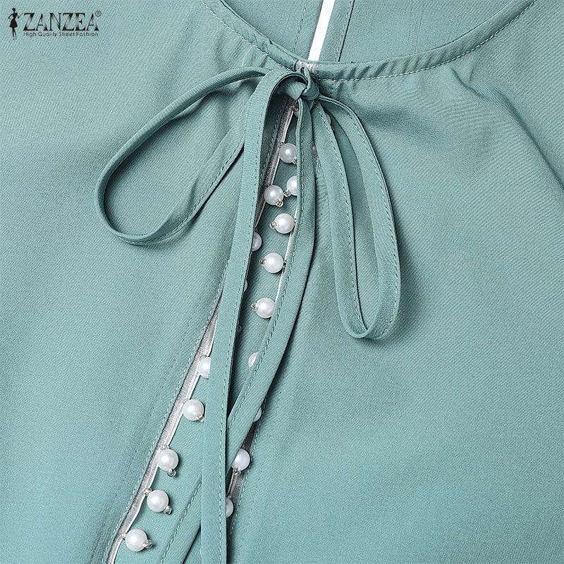 ZANZEA Damen Freizeit Rundhals Langarm Locker Muslimisches Kleid