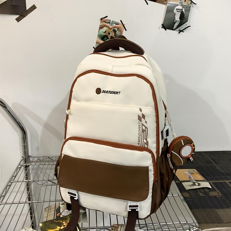 Junior High School Student Schoolbag Men's Large Capacity Backpack Color Block Backpack with Coin Purse