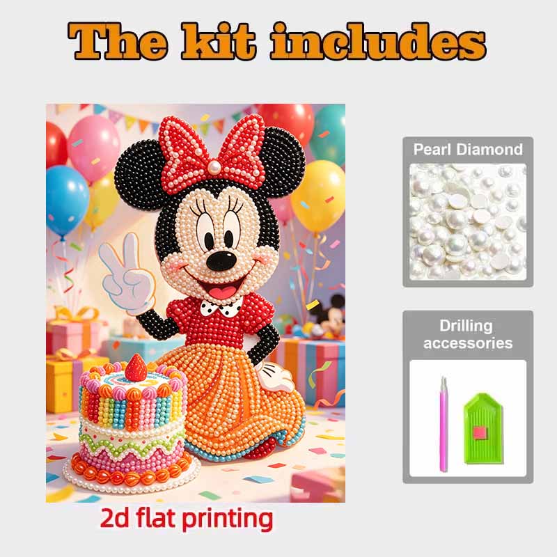 Disney Pearl Art Painting Minnie Mouse Birthday Cake Home Wall Decor Pearl Gemstone Picture Crafts Adult/Beginner Gift Creative Home Decor Unframed