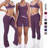 Conjunto Fitness Cinco Peças Color Block Alta Elasticidade para Yoga e Corrida