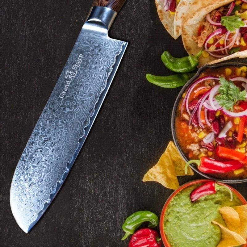 7-Zoll-Küchenmesser 67 Schichten japanischer Damaststahl Küchen-Santokumesser Sushi-Sashimi-Werkzeuge