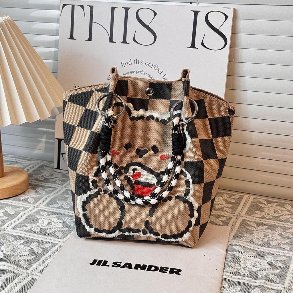 Handtasche mit großer Kapazität im japanischen und koreanischen Strickstil - Tragbare, pendlerfreundliche Tragetasche mit einem kleinen quadratischen Design für diverse Gegenstände