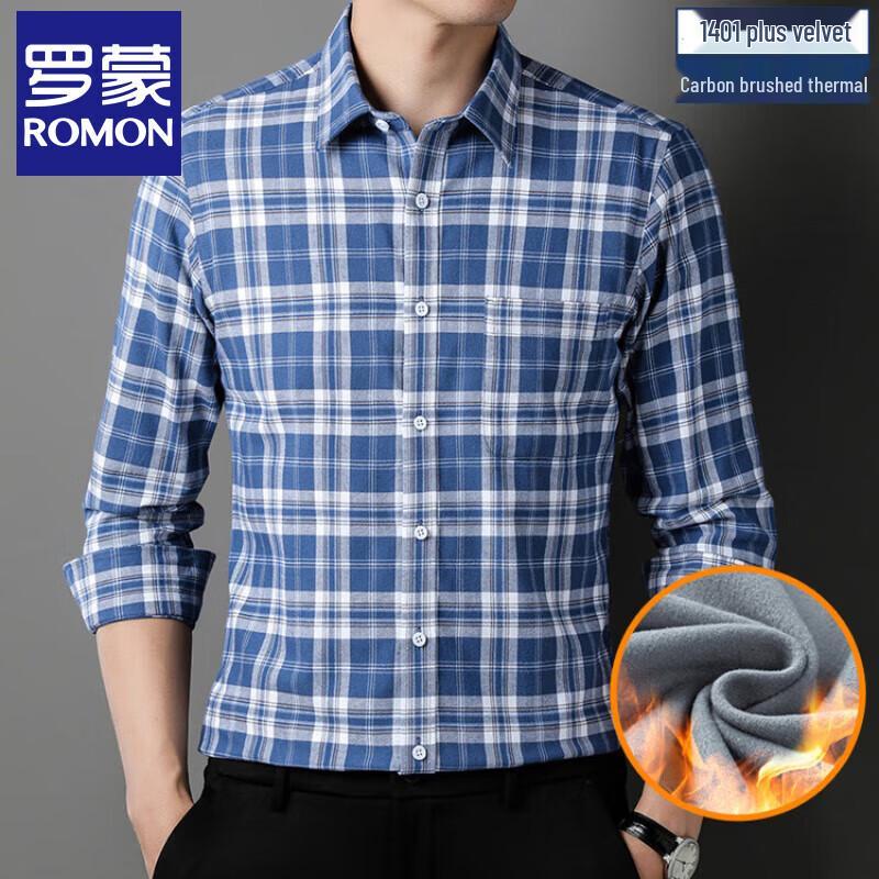 Romon Men s Fleece-Lined Plaid Flannel Shirt 43