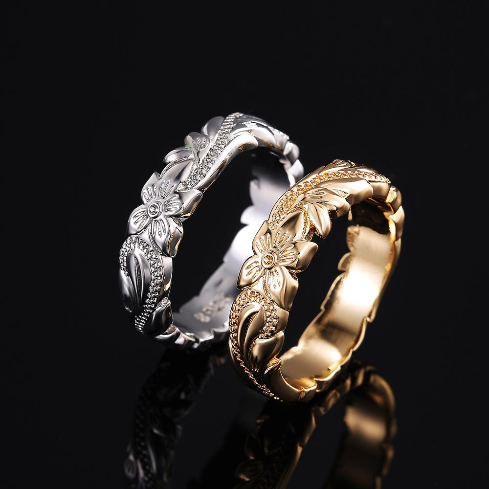 Huitan Fresh Style Flower Engraved Design Women Ring Elegant Party Wedding Accessories CopperColor/Gold Color Jewelry for Daily