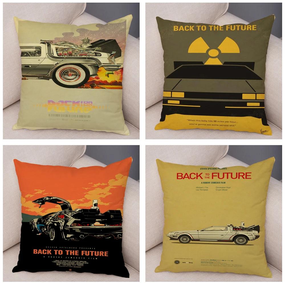 Cartoon Klassiker Film Kissenbezug Deko Zurück in die Zukunft Kissenbezug Superweicher Plüsch Kissenbezug für Sofa Zuhause Auto 45x45cm
