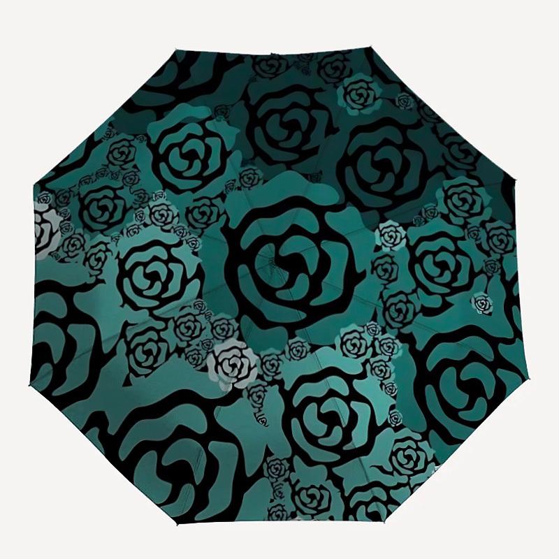 1pc Rose Pattern Automatic Umbrella High Quality Canopy, Portable Folding Umbrella With, Ideal Gift for - Travel, Everyday, Formal Events, Stylish Acc