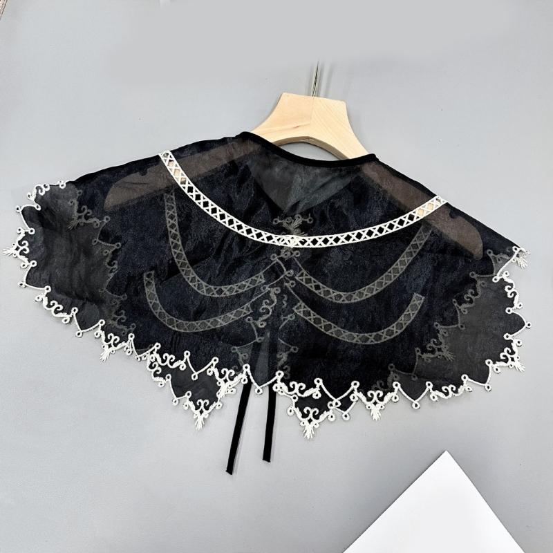 Embroidered Half Shirt False Collar Black Spread Lapel Versatile Art Collar Sweet Shawl False Decorative Shawl