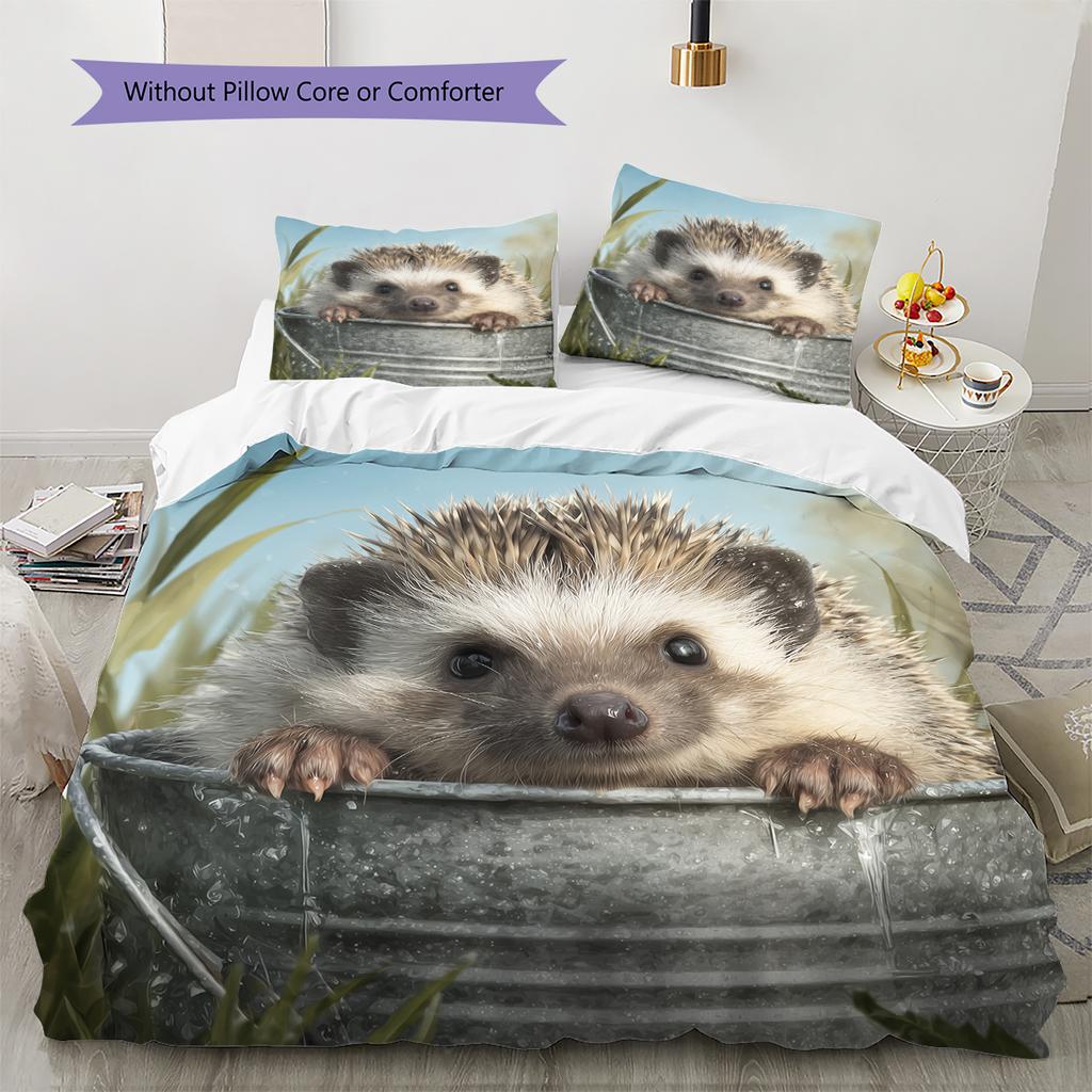 Beautiful Hedgehog Pattern Bedding Home Decoration Birthday Gift (1 * duvet cover + 2 * pillowcase, without core)