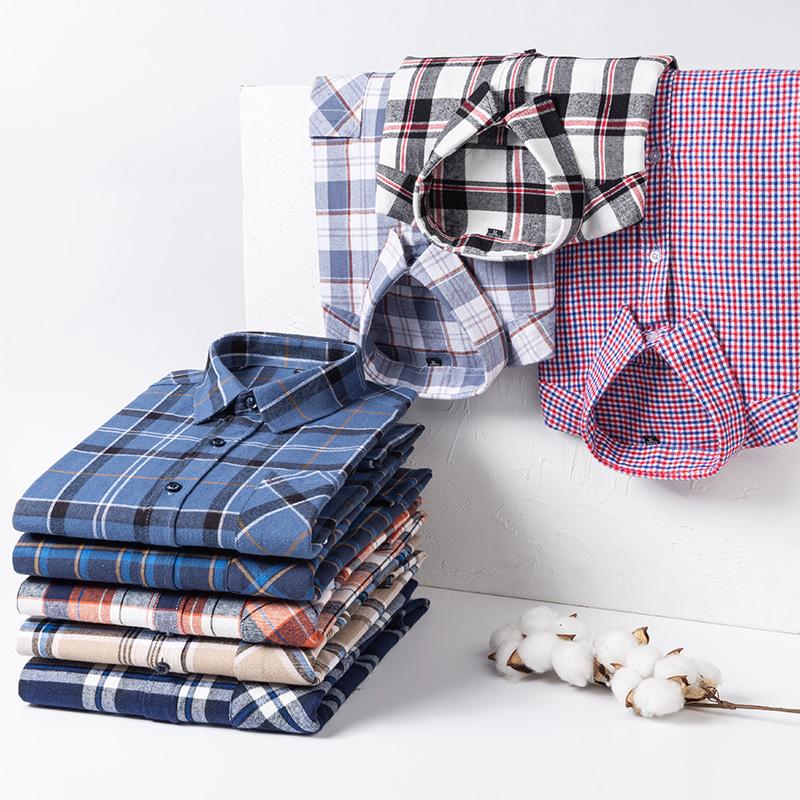 New Winter/Autumn Cotton Brushed Long Sleeve Men Plaid Shirts Soft Comfortable Plus Size Business Casual