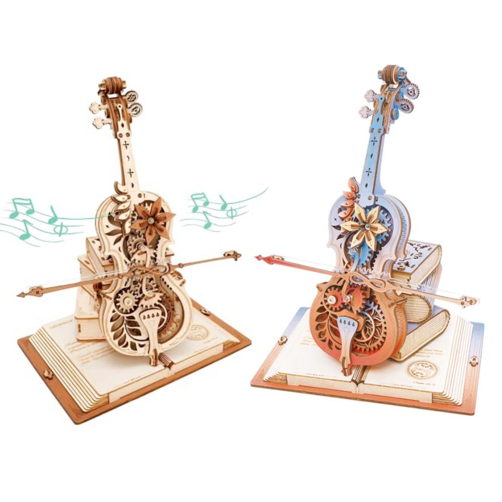 Robotime Dřevěné hudební boxy Puzzle AMK63 Kouzelný violoncellový dům Dárek k nastěhování Hobby sada Hračka Domácí dekorace pro dospělé teenagery