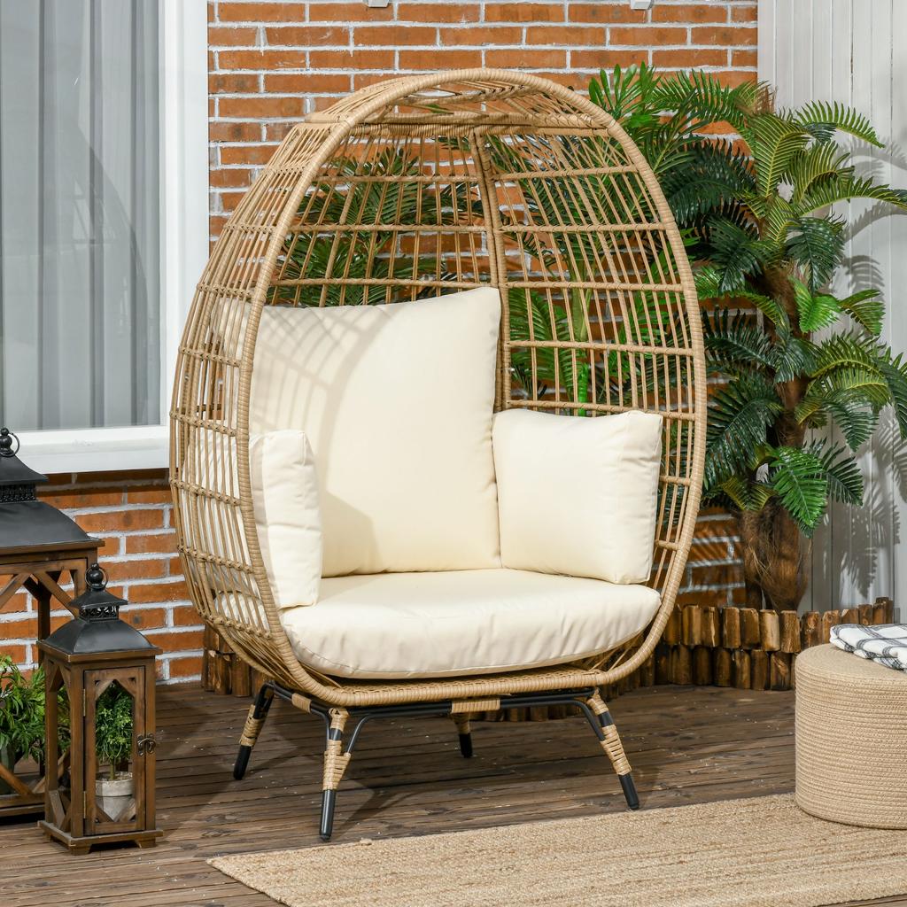 Rattan Style Wicker Chair With Soft Cushions Aluminum Frame Khaki And Beige 105 X 90 X 148 Cm
