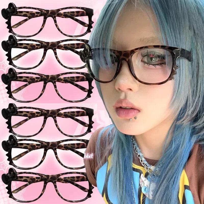 Y2K Cat Eyeglass Frame Anime Leopard Print Eyeglass Frame Kawaii Retro Glasses Cartoon Cute Eyewear Decorative Toys Gift