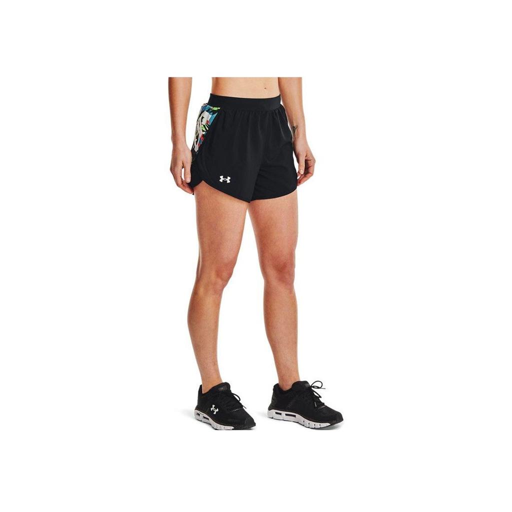 Under Armour Solid Color Logo Elastic Straight Fitness Shorts Women Shorts Black 1362681-001