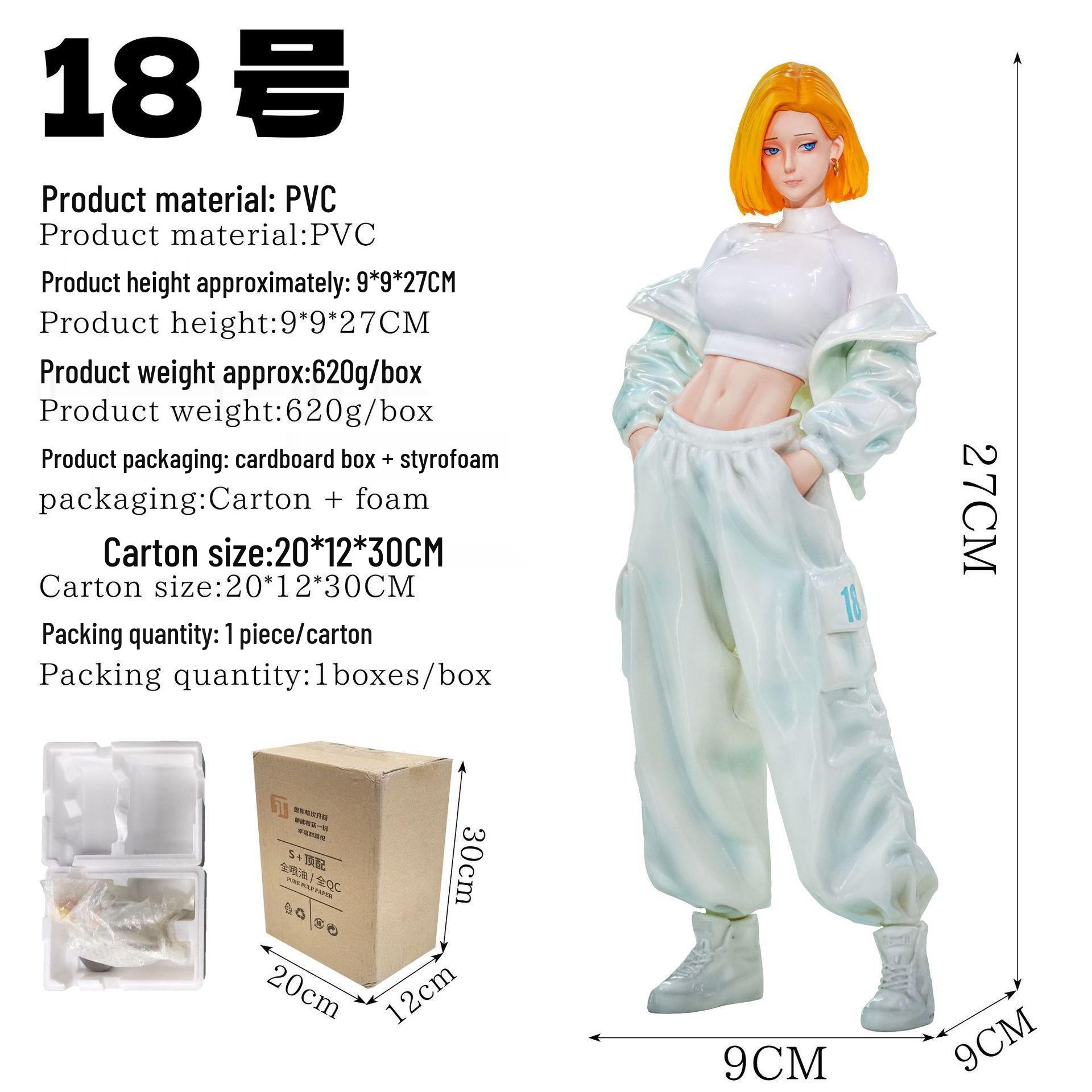 Dragon Ball Series GK JT Android 18 Standing Pose Figure - 2D Anime Game Collectible Ornaments