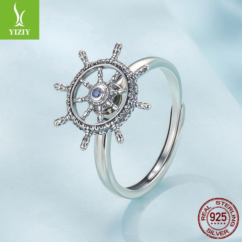 Vintage Rotatable Rudder Live Ring Men'S And Women'S Personality Medium Antique S925 Sterling Silver Ring