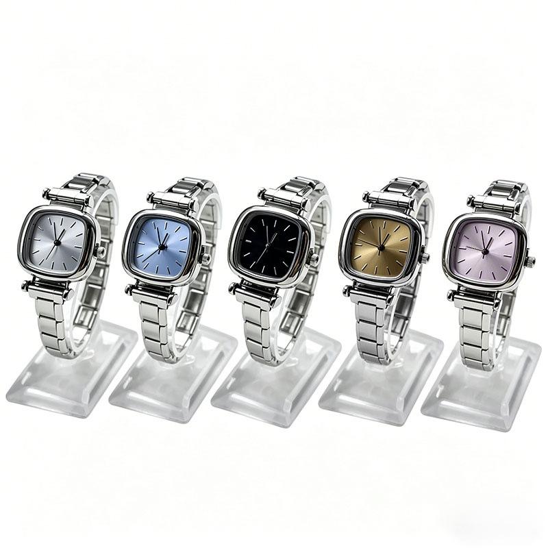 Ins Rounded Square Trend Retro Square Dial Quartz Watch For Men Women Stainless Steel Link Band Simple Daily StudentFashionWrist
