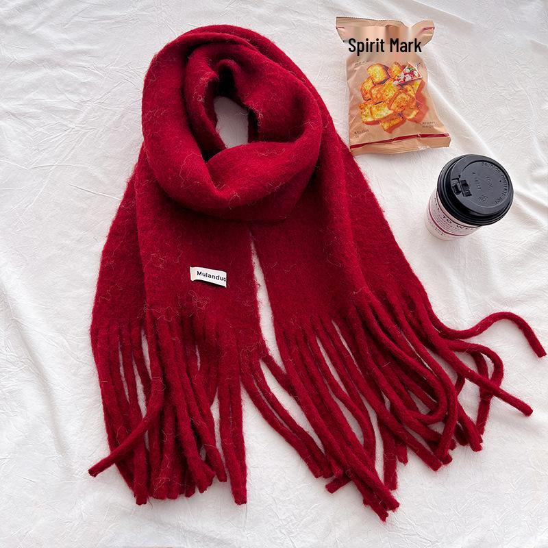 Ancola Red Mohair Wool-Blend Scarf: Women's High-End Korean Style Winter Shawl