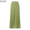ZANZEA Womens Casual Solid Color Loose Wide Leg Pleated Pants